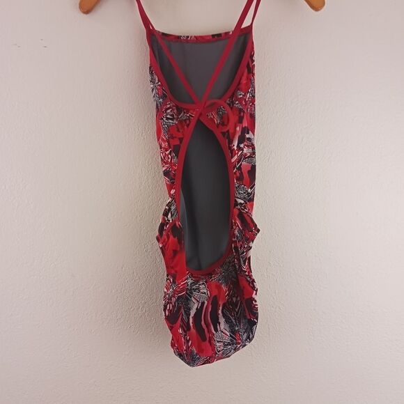 Speedo red printed open back swimsuit size 8/34 - Picture 3 of 5
